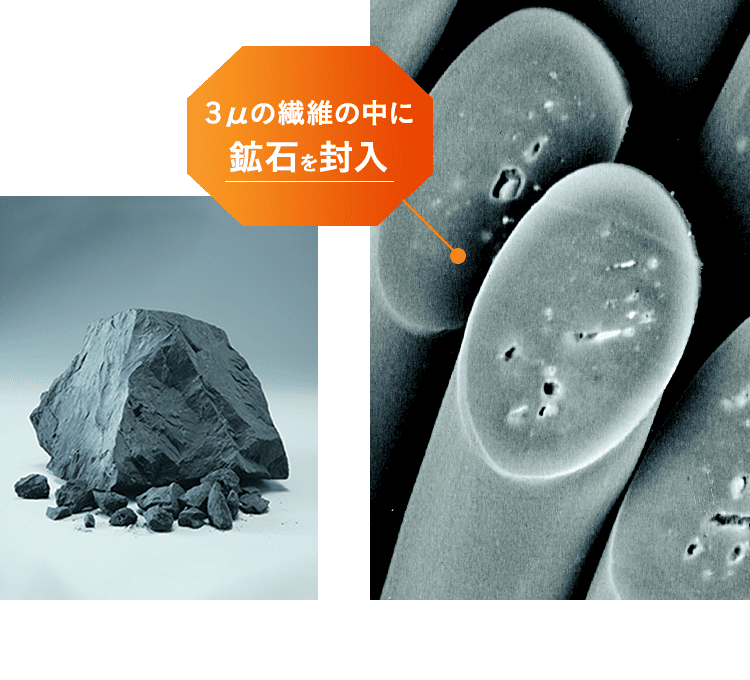 ３μの繊維の中に鉱石を封入