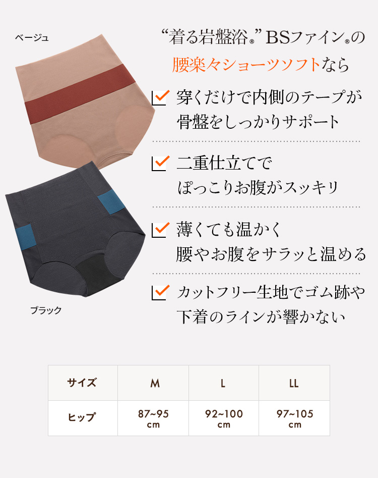 ““着る岩盤浴®︎”BSファイン®︎の腰楽々ショーツソフトなら