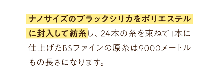 ナノサイズのブラックシリカをポリエステルに封入して紡糸