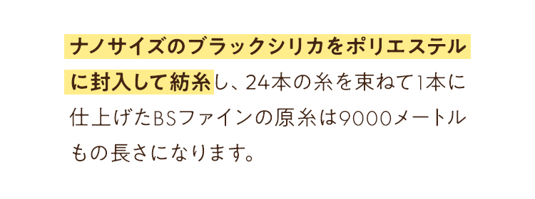 ナノサイズのブラックシリカをポリエステルに封入して紡糸