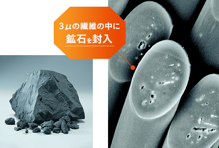 ３μの繊維の中に鉱石を封入